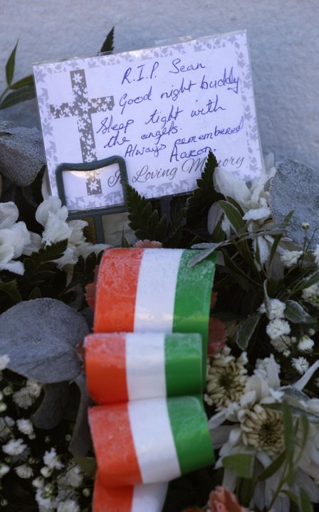 Flowers and tribute messages outside Aiken Barracks. Photo: Colin Keegan, Collins
