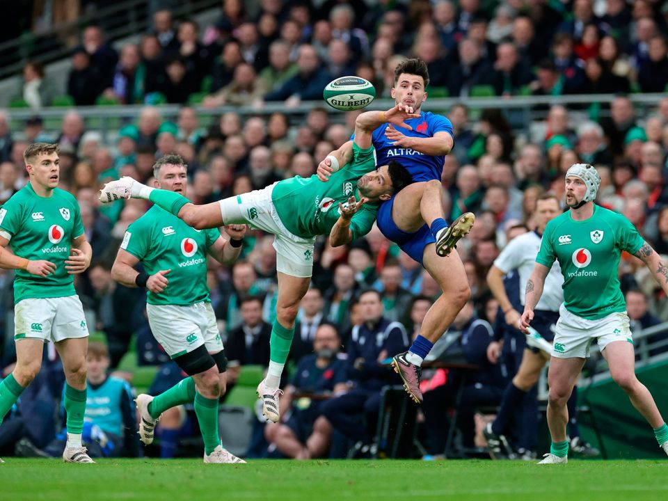 Conor Murray of Ireland is tackled by Ethan Dumortier of France at Aviva Stadium. Photo: David Rogers/Getty Images
