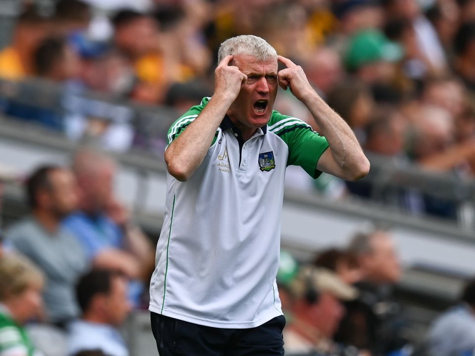 Limerick manager John Kiely during the All-Ireland final match  against Kilkenny. Photo: Harry Murphy/Sportsfile