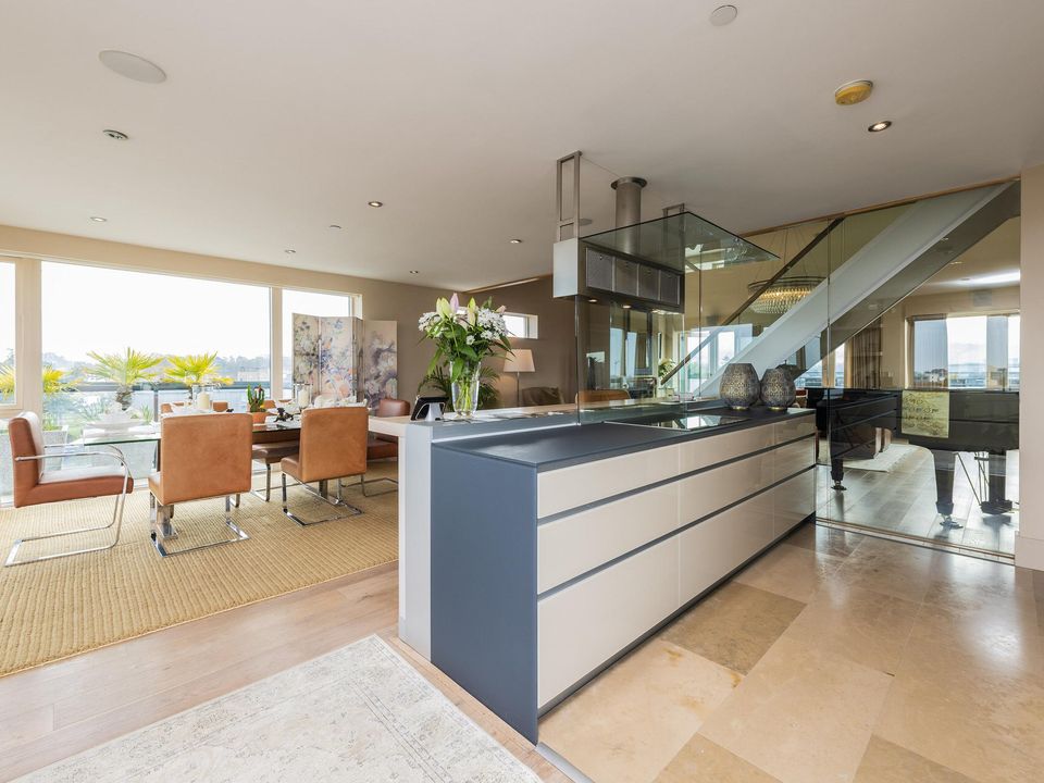 The kitchen and dining room