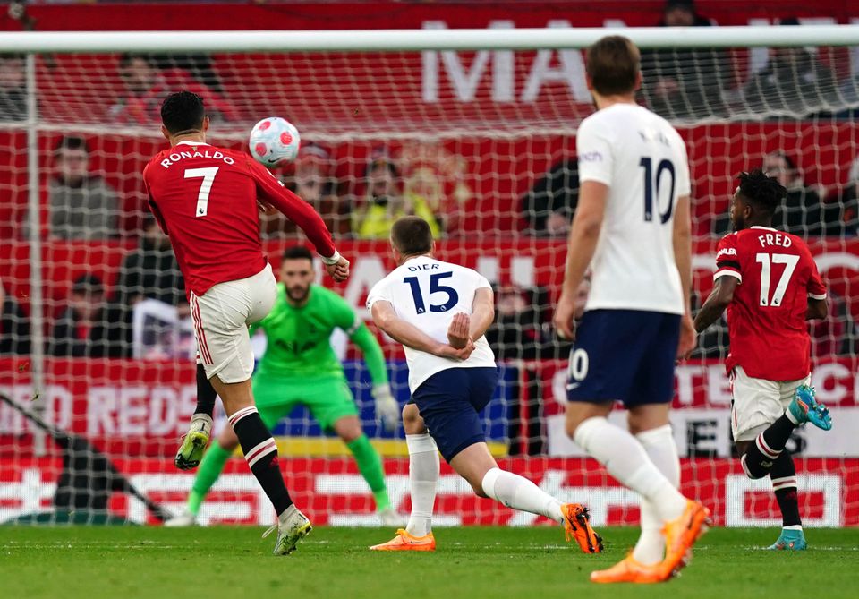 Cristiano Ronaldo scores Manchester United’s first goal (Martin Rickett/PA)