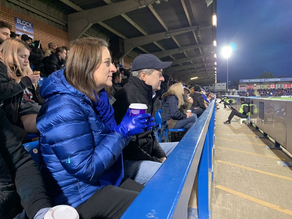 Laura Ricketts, left, and Tom Ricketts, right, watching Chelsea Women (PA)