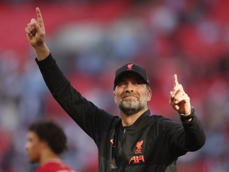 Liverpool manager Juergen Klopp celebrates after the FA Cup semi-final win over Manchester City at Wembley