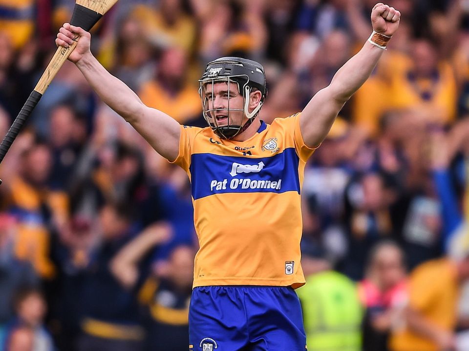 Tony Kelly of Clare celebrates after his team beat Wexford. Picture: SPORTSFILE