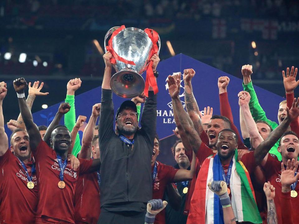 Jurgen Klopp lifts the 2019 Champions League trophy. Picture: PA Media