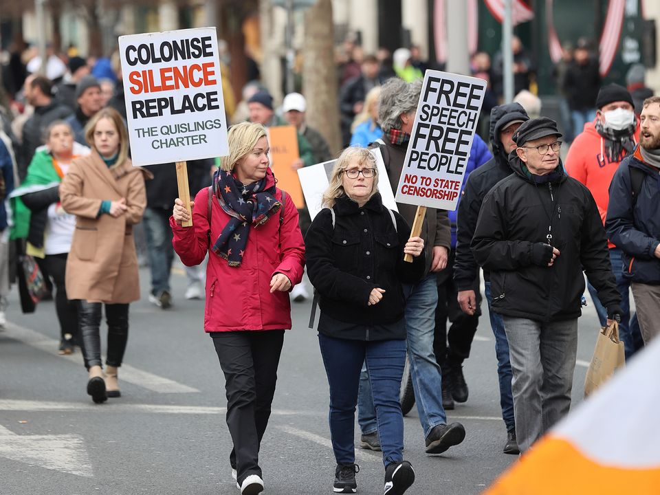 Protesters at the march make their way along O'Connell Street from the Garden of Remembrance