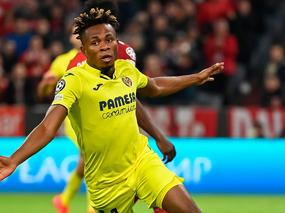 Samu Chukwueze of Villareal celebrates after scoring his team`s first goal in Munich. (Photo by Christian Kaspar-Bartke/Getty Images)