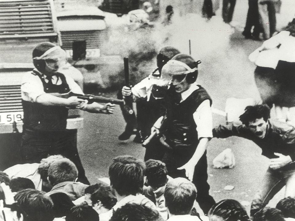 Sean Downes (22) was killed at an internment anniversary rally in 1984. The moment when Sean Downes was hit in the chest by a RUC baton round