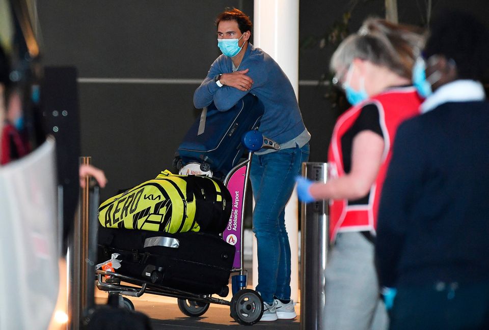 Rafael Nadal arrives at Adelaide Airport on January 14, 2021 in Adelaide, Australia. (Photo by Mark Brake/Getty Images)