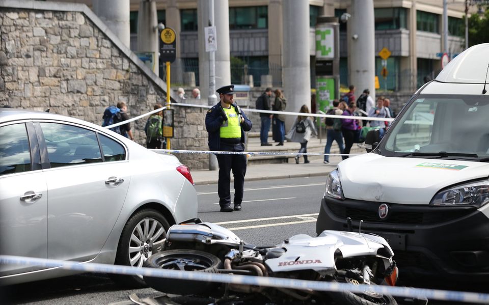 Gardai at the scene of a serious accident on Amiens Street that has led to the closure of the road the incident happened outside Connolly Train Station. Pic Gareth Chaney/ Collins Photos