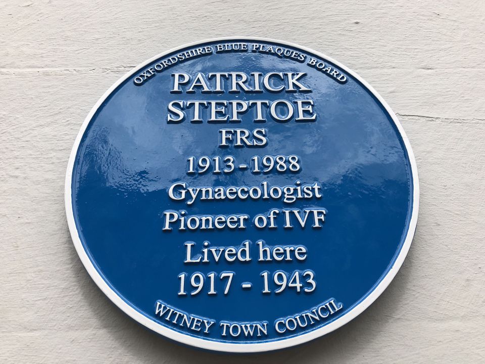 Commemorative plaque for Patrick Steptoe, one of the scientists who pioneered the first test-tube baby (Bourn Hall Fertility Clinic/PA)