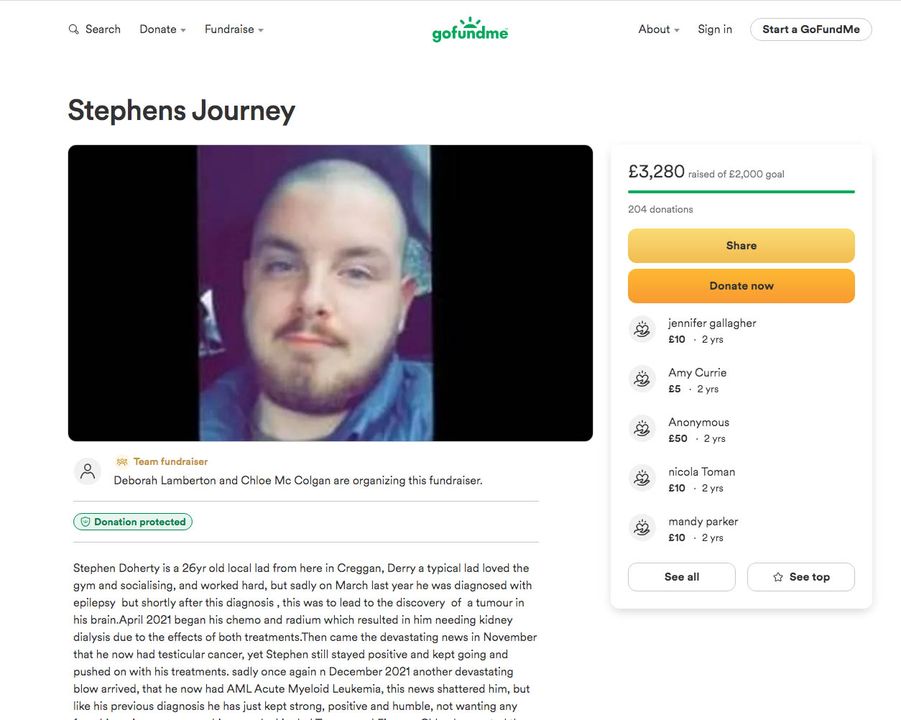 La página GoFundMe de Stephen Doherty fue creada para él por una parte inocente