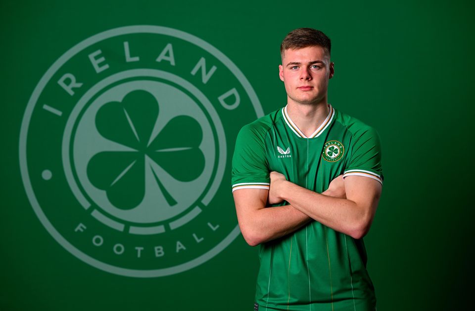 Evan Ferguson poses for a portrait during an Ireland squad session at Castleknock Hotel in Dublin. Photo: Stephen McCarthy/Sportsfile