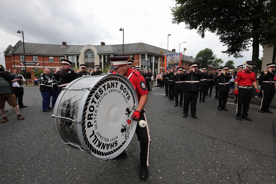 Banging the drum. Drummer of the Shankill Protestant boys band.