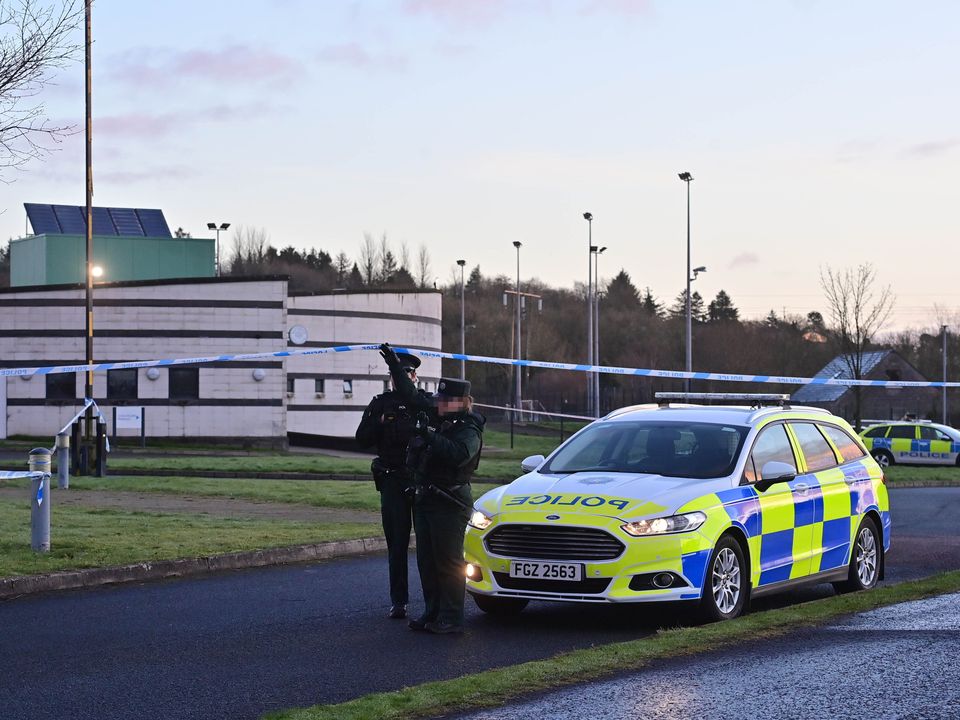 The scene at Youth Sport in Omagh on Thursday morning after the shooting of DCI John Caldwell.