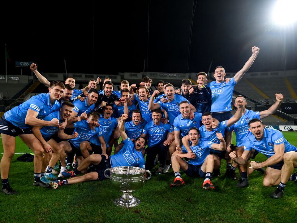 Dublin players celebrate with the Sam Maguire Cup in 2020. Photo: Stephen McCarthy/Sportsfile