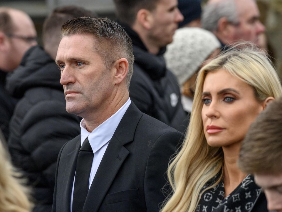 Robbie and Claudine Keane pictured at the funeral in Innishannon of Claudine’s uncle, the GAA broadcaster Paudie Palmer (65).
Pic Daragh Mc Sweeney/Provision
