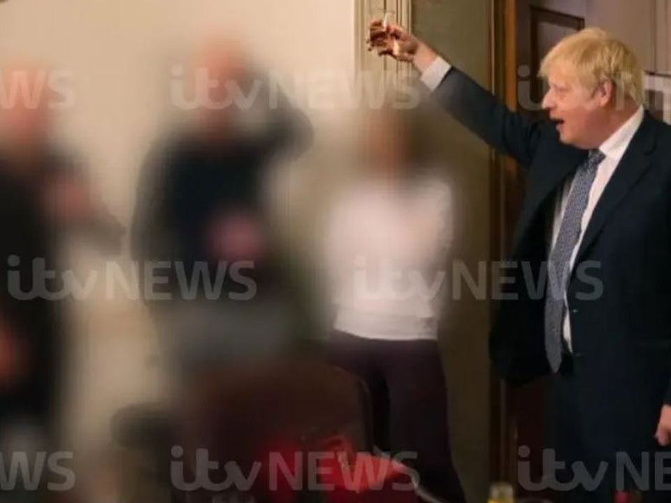 British Prime Minister Boris Johnson toasting at the party in No 10. Photo: PA Media/ITV.