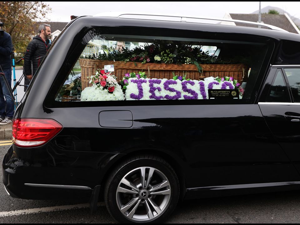 The remains of Jessica Gallagher arrive at St Michael's Church. Picture: Steve Humphreys