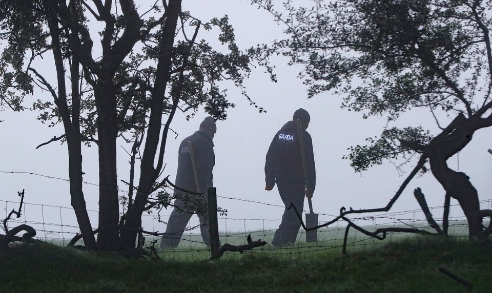 Gardai search a wooded area of Brewel East, on the Kildare/Wicklow border for the remains of Deirdre Jacob. Niall Carson/PA Wire