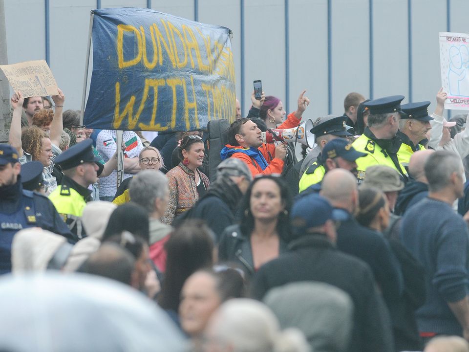 A group outside St. Joseph's Laundry, Seatown Place on Sunday afternoon. Photo: Aidan Dullaghan/Newspics