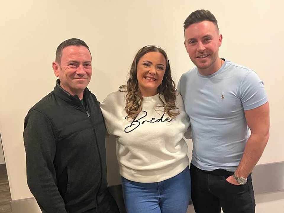 Groom Kevin and Nicola with Nathan Carter at his show