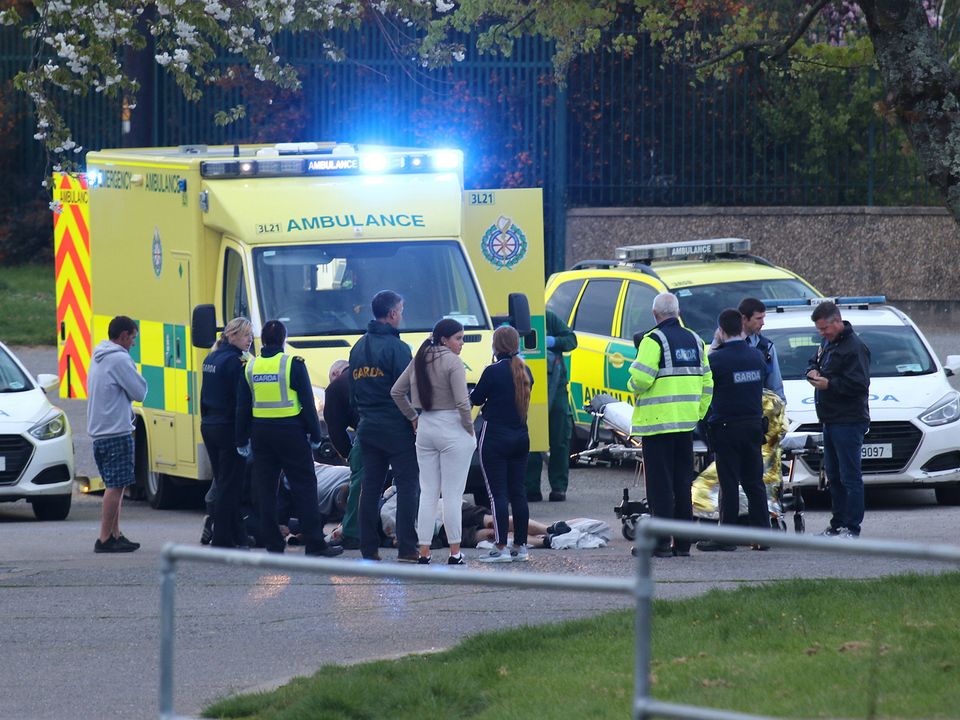 Emergency services attend at the scene of the incident at Father Murphy Park, Enniscorthy in April 2020. 