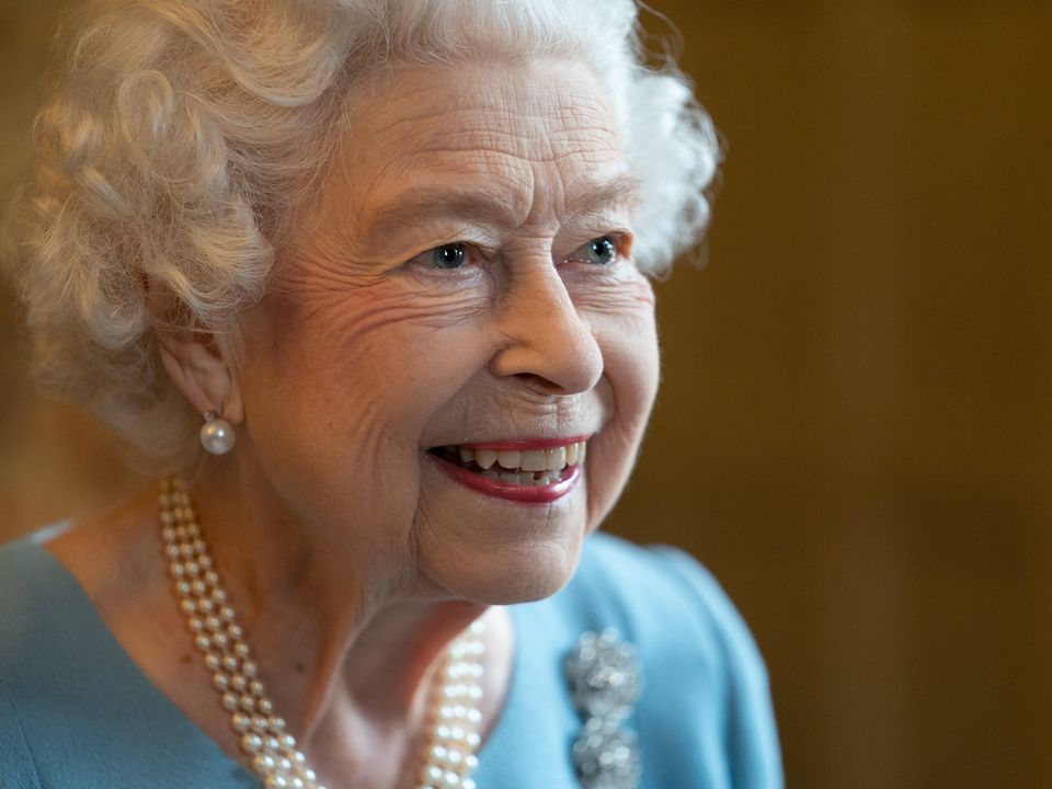Queen Elizabeth II during a reception in the Ballroom of Sandringham House, which is the Queen's Norfolk residence, with representatives from local community groups to celebrate the start of the Platinum Jubilee. Picture date: Saturday February 5, 2022.
