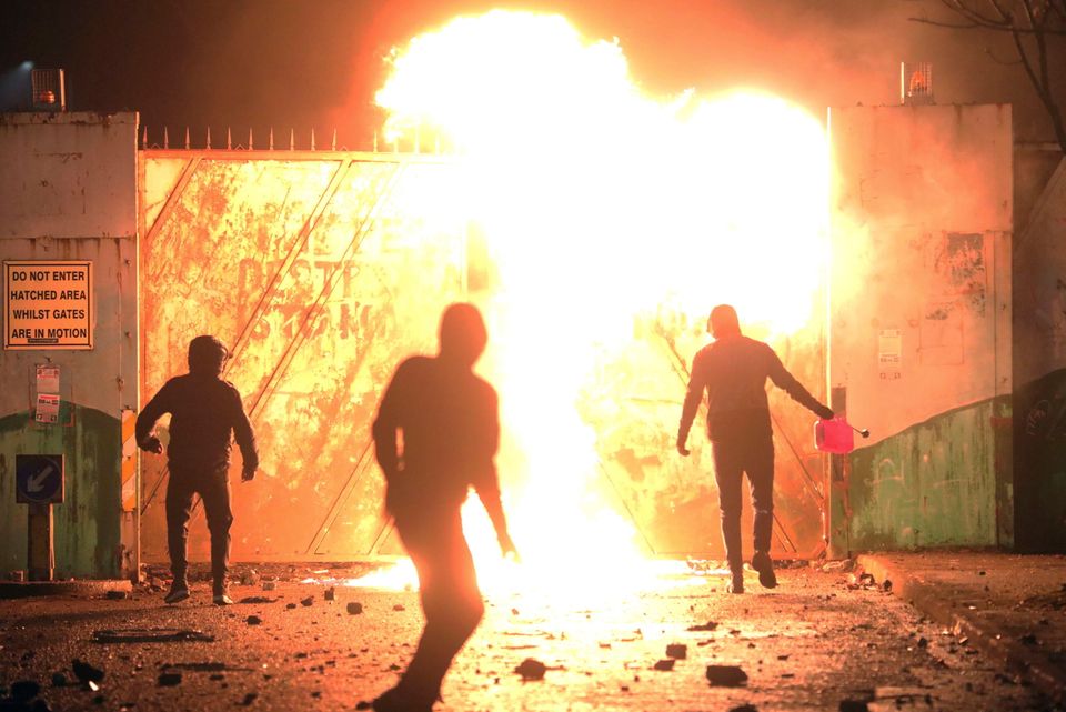Rioting at Lanark Way in April 2021.