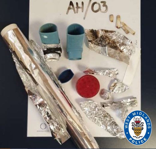 Drugs paraphernalia and inhalers found at the address where Hakeem Hussain was found dead in the garden. (West Midlands Police/PA)