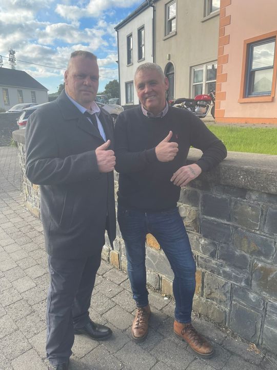 Martin ‘Shooter’ McDonagh (left) and Brian Collopy attend pose for pictures at the funeral