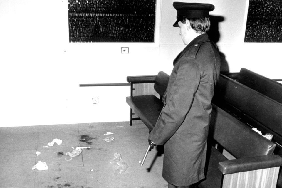 A police officer inside the church at Darkley