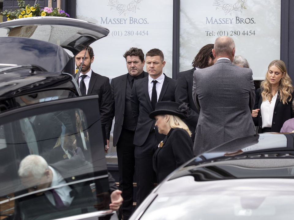 Actress, Amy Huberman, her husband, Brian O'Driscoll with her brothers, Mark and Paul at Massey Bros Funeral Home, Blackrock for the Kaddish of their father, Harold Huberman. Picture Colin Keegan, Collins Dublin