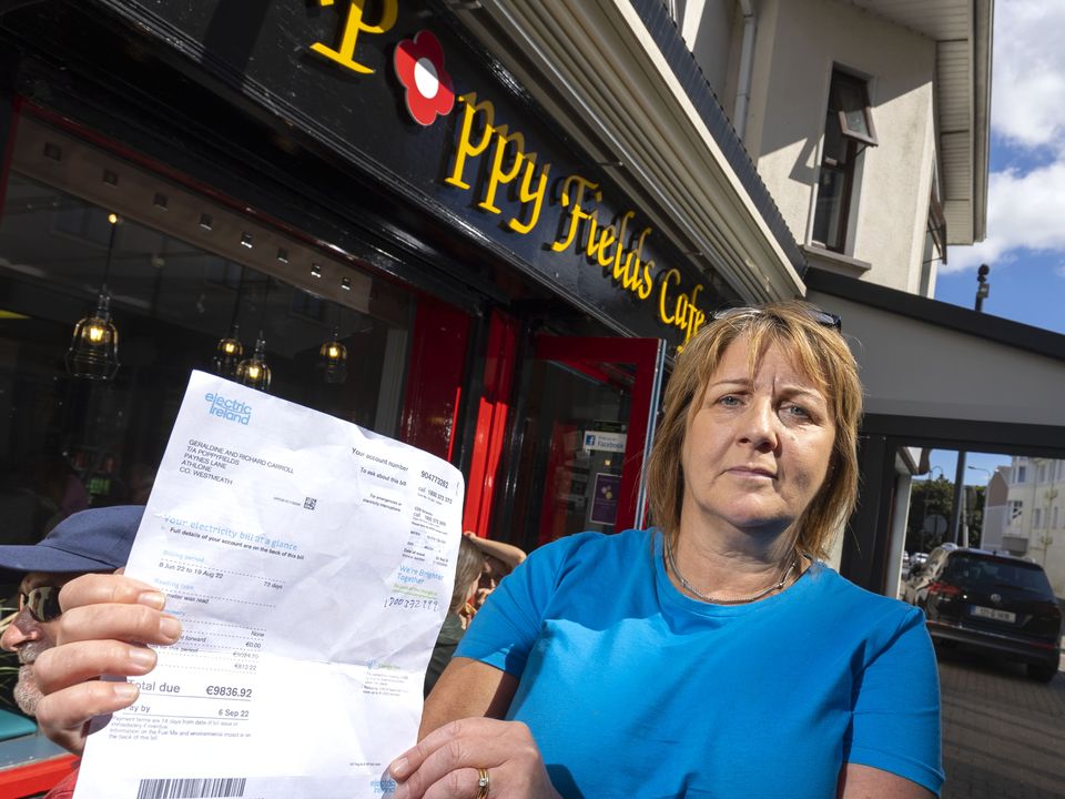 Poppy Fields Cafe proprietor Geraldine Dolan pictured at her cafe in Athlone, Co Westmeath. Her cafe was got a €10,00 Electric Ireland bill for just over two months this week.
Photo: Tom O'Hanlon.