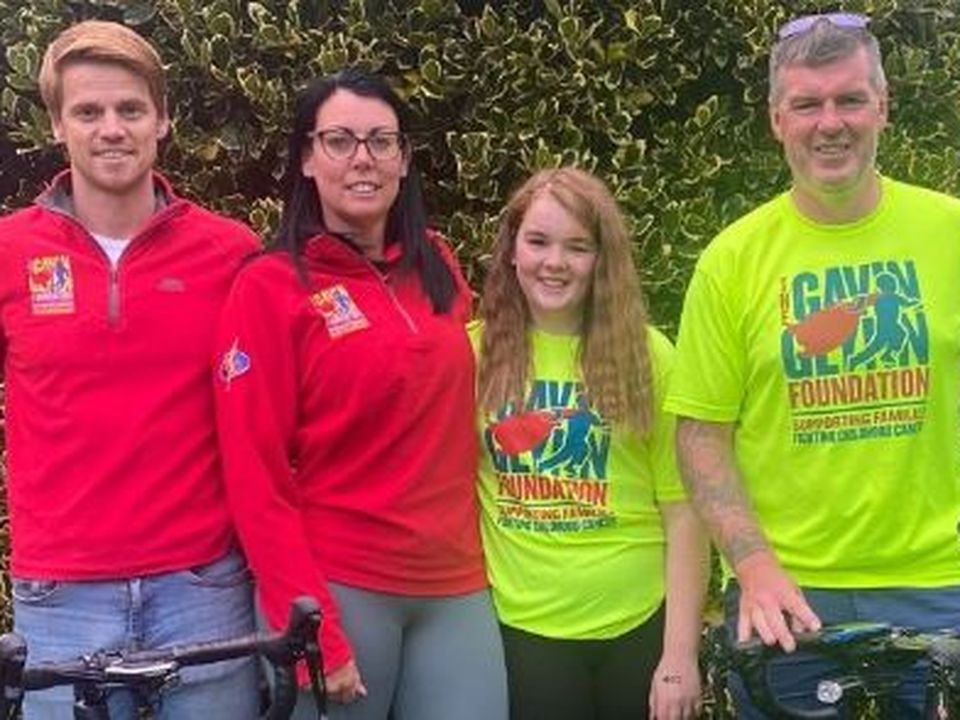 Ross Foley and Tim O'Driscoll, who will take on the Pedal to the Peaks challenge next month, with Ellie and Caroline.