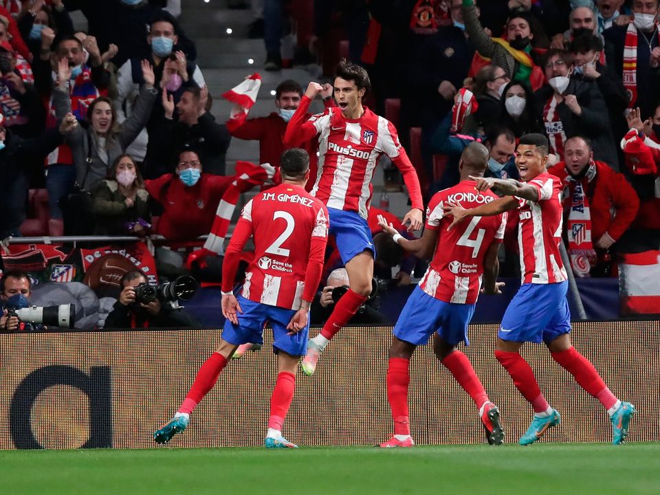 Joao Felix celebrates after his early goal put Atletico Madrid in front against Manchester United
