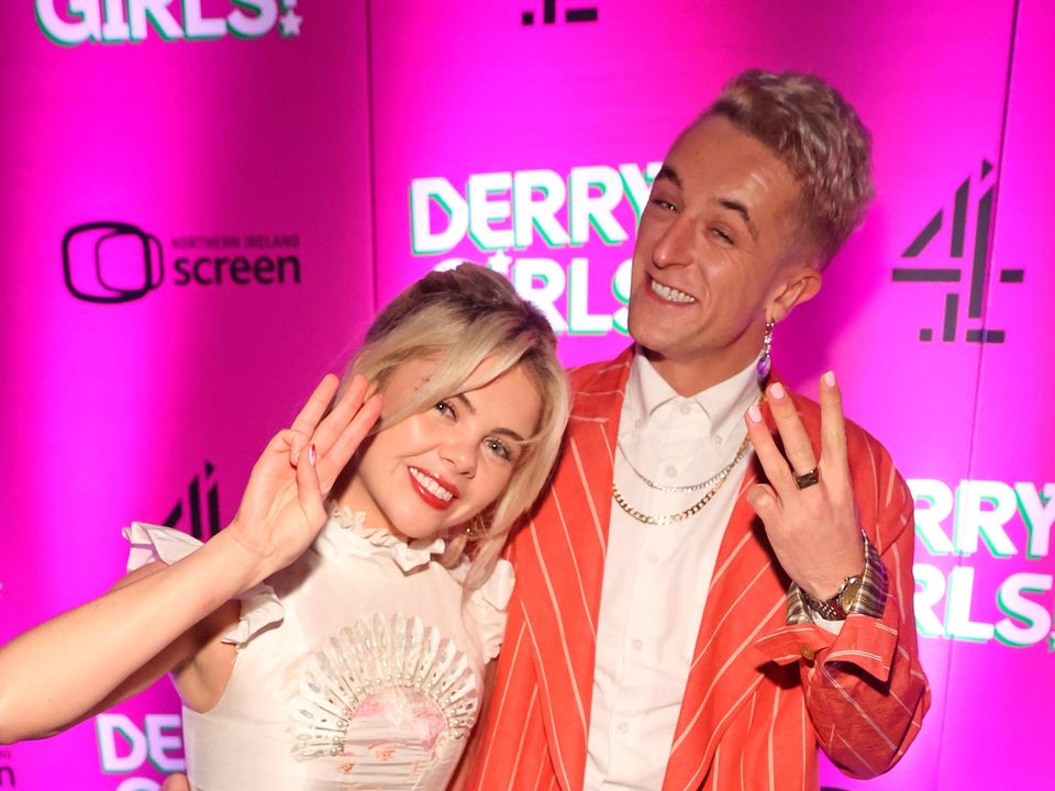 Saoirse-Monica Jackson and Hector Barber at the premiere for the third series of Channel 4's Derry Girls at the Omniplex Cinema in Derry