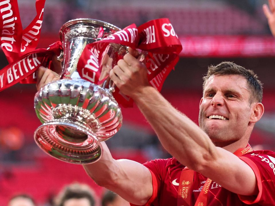James Milner celebrates after Liverpool's FA Cup final victory on Saturday. Credit: Getty