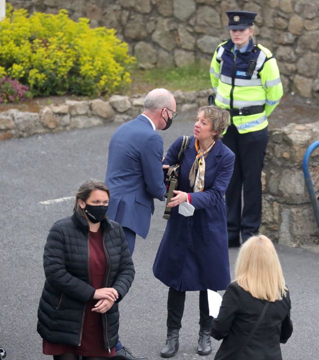 Minister for Foreign Affairs Simon Coveney TD and Labour Party leader Ivana Bacik TD arriving for the funeral of Pierre Zakrzewski at The Church of Our Lady of Perpetual Succour, Foxrock south County Dublin this morning. Picture Colin Keegan, Collins