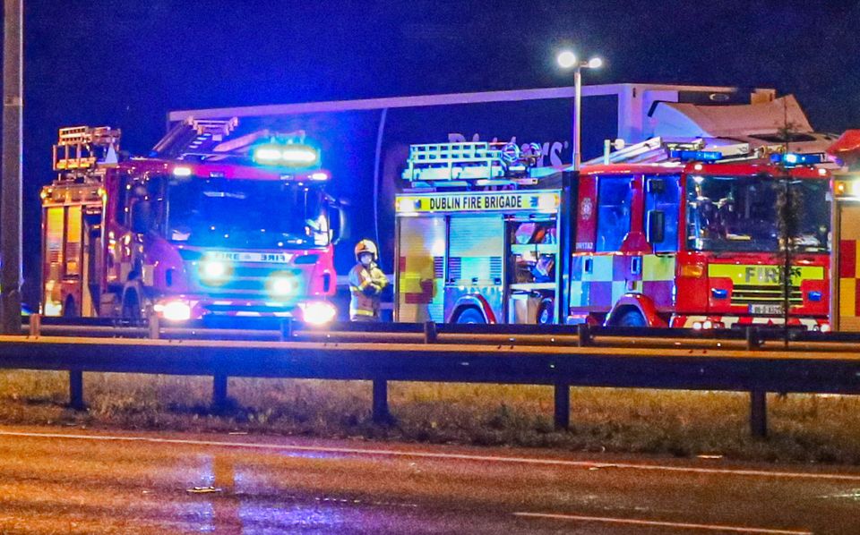 Emergency services at the scene of a fatal road crash involving a truck and a car overnight which occurred on the N7 at Junction 3, just before Rathcoole. Photo: Damien Storan.