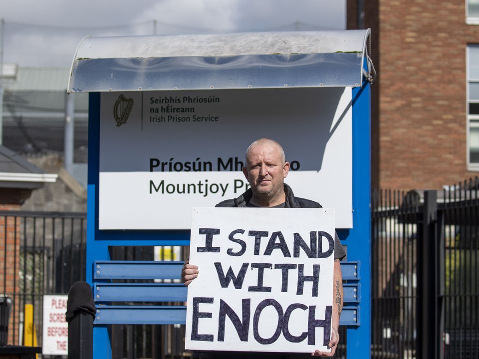 A supporter stands outside Mountjoy Prison