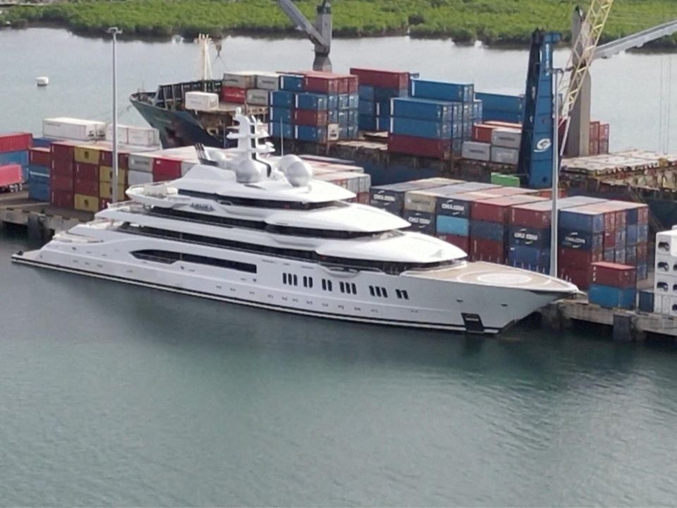 Russian-owned superyacht 'Amadea' docked at Queens Wharf in Lautoka, Fiji