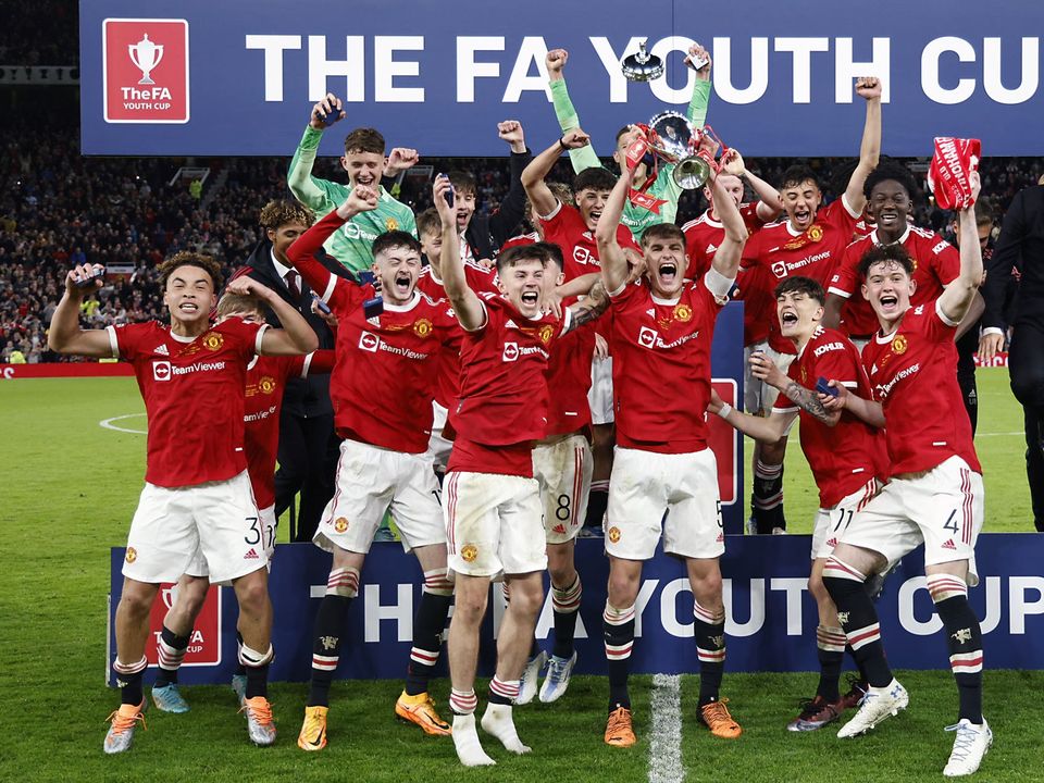 Manchester United celebrate winning the FA Youth Cup (Richard Sellers/PA)