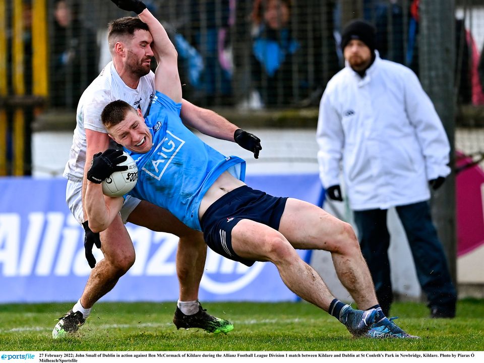 Dublin's John Small in action against Ben McCormack of Kildare during last year's Division 1 match. Photo by Piaras Ó Mídheach/Sportsfile