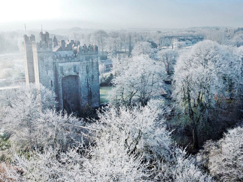 A heavy frost surrounds Bunratty Castle and gounds in County Clare in November.