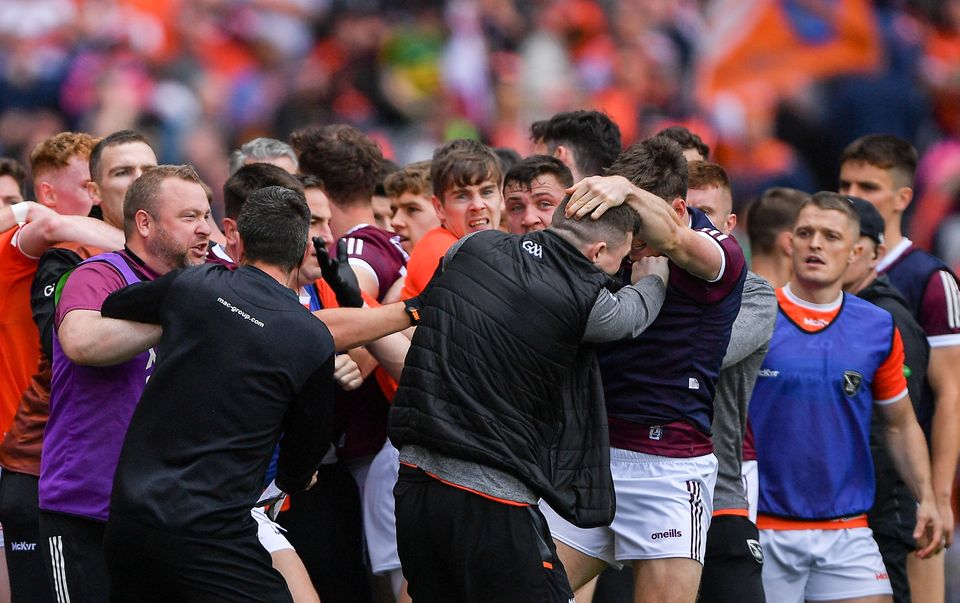 The brilliant game of football between Armagh and Galway in the All-Ireland quarter-final was marred by a fracas. Photo: Ray McManus/Sportsfile