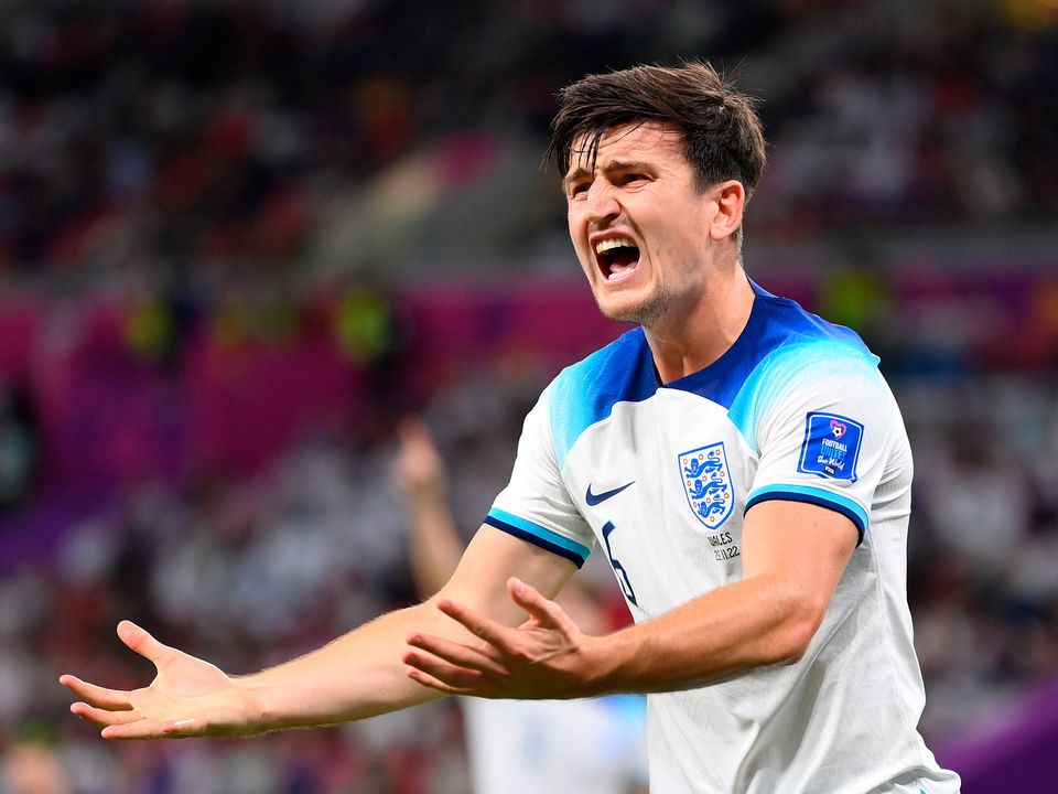 DOHA, QATAR - NOVEMBER 29: Harry Maguire of England reacts during the FIFA World Cup Qatar 2022 Group B match between Wales and England at Ahmad Bin Ali Stadium on November 29, 2022 in Doha, Qatar. (Photo by Justin Setterfield/Getty Images)