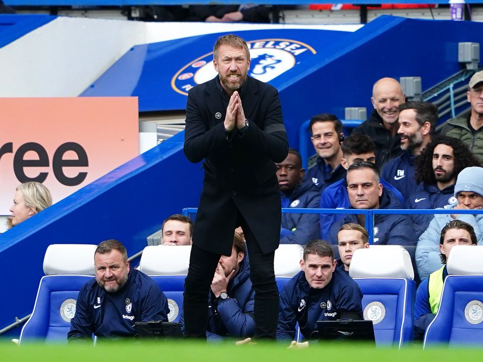 Chelsea manager Graham Potter gestures during the Premier League loss to Southampton at Stamford Bridge (Zac Goodwin/PA)