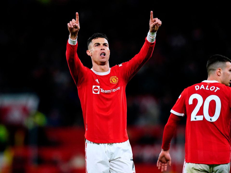 Cristiano Ronaldo celebrates scoring for Manchester United during the Premier League match against Chelsea at Old Trafford. Photo: PA