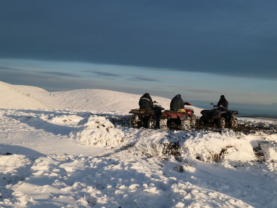 The three defendants photographed using quad bikes at the summit of Slievemaan Mountain near Lugnaquilla, County Wicklow.